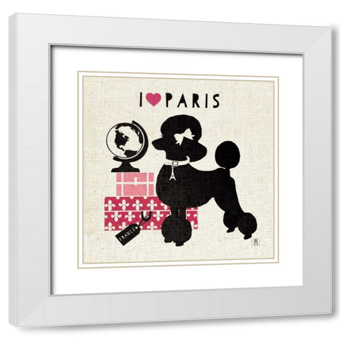 Paris Pooch White Modern Wood Framed Art Print with Double Matting by Studio Mousseau