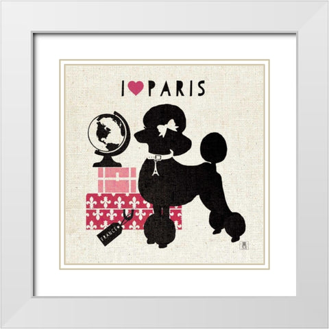 Paris Pooch White Modern Wood Framed Art Print with Double Matting by Studio Mousseau