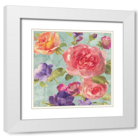 Watercolor Floral I on Grey White Modern Wood Framed Art Print with Double Matting by Nai, Danhui