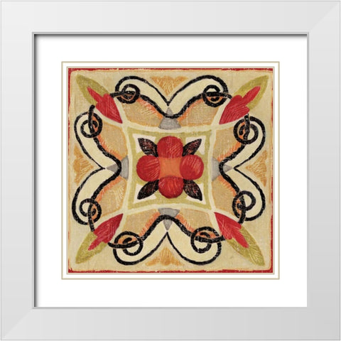 Bohemian Rooster Tile Square I White Modern Wood Framed Art Print with Double Matting by Brissonnet, Daphne