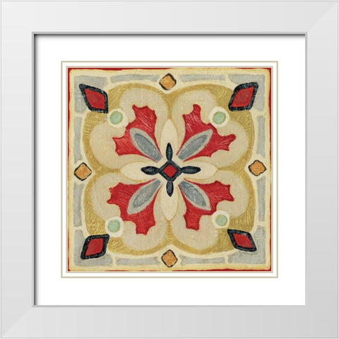 Bohemian Rooster Tile Square III White Modern Wood Framed Art Print with Double Matting by Brissonnet, Daphne