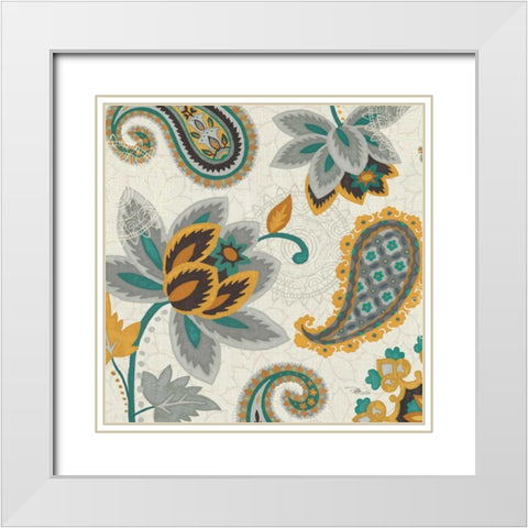Decorative Nature II Turquoise Cream White Modern Wood Framed Art Print with Double Matting by Pela Studio