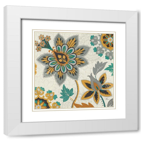 Decorative Nature III Turquoise Cream White Modern Wood Framed Art Print with Double Matting by Pela Studio