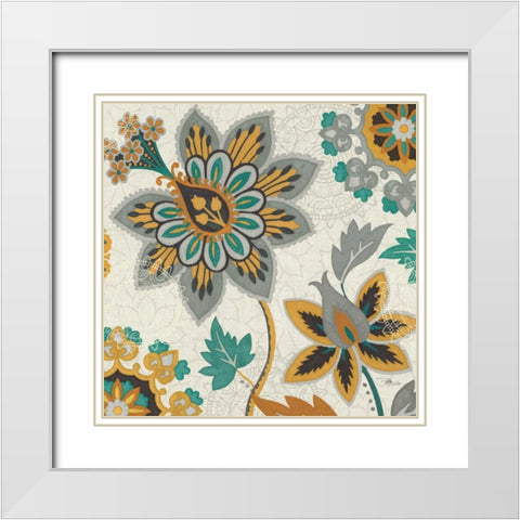 Decorative Nature III Turquoise Cream White Modern Wood Framed Art Print with Double Matting by Pela Studio