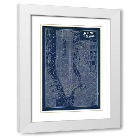 Blueprint Map New York White Modern Wood Framed Art Print with Double Matting by Schlabach, Sue