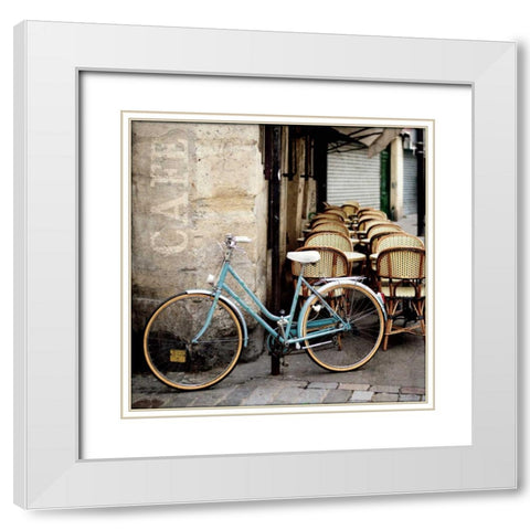 Cafe Bicycle White Modern Wood Framed Art Print with Double Matting by Olivier, Marc