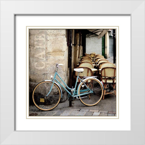 Cafe Bicycle White Modern Wood Framed Art Print with Double Matting by Olivier, Marc