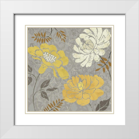 Morning Tones Gold - Floral  I White Modern Wood Framed Art Print with Double Matting by Brissonnet, Daphne