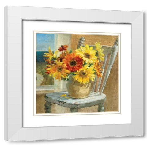 Sunflowers by the Sea Crop White Modern Wood Framed Art Print with Double Matting by Nai, Danhui