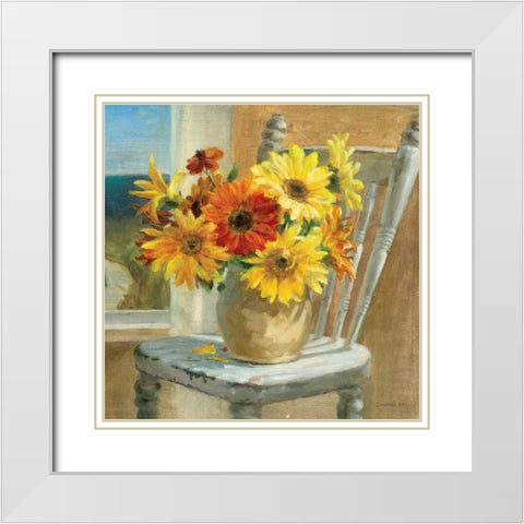 Sunflowers by the Sea Crop White Modern Wood Framed Art Print with Double Matting by Nai, Danhui