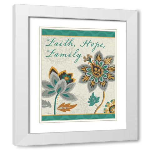 Decorative Nature V Turquoise and Cream White Modern Wood Framed Art Print with Double Matting by Pela Studio