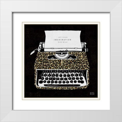 Analog Jungle Typewriter White Modern Wood Framed Art Print with Double Matting by Mullan, Michael