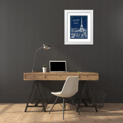 Blueprint Eiffel Tower White Modern Wood Framed Art Print with Double Matting by Schlabach, Sue