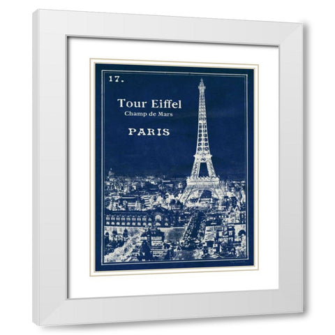 Blueprint Eiffel Tower White Modern Wood Framed Art Print with Double Matting by Schlabach, Sue