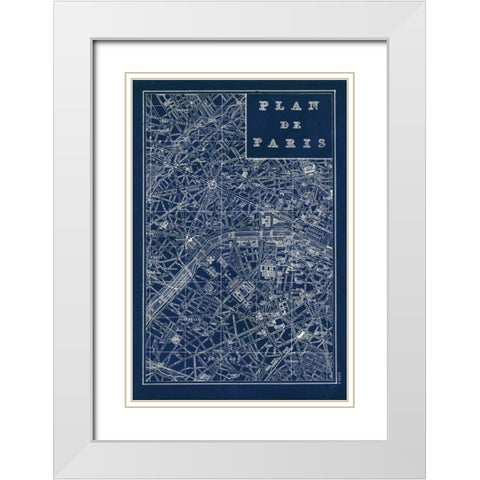 Blueprint Map Paris White Modern Wood Framed Art Print with Double Matting by Schlabach, Sue