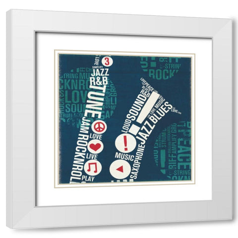 Type Sax Square White Modern Wood Framed Art Print with Double Matting by Mullan, Michael