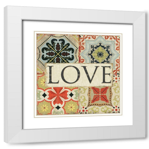 Spice Santorini I - Love  White Modern Wood Framed Art Print with Double Matting by Pela Studio