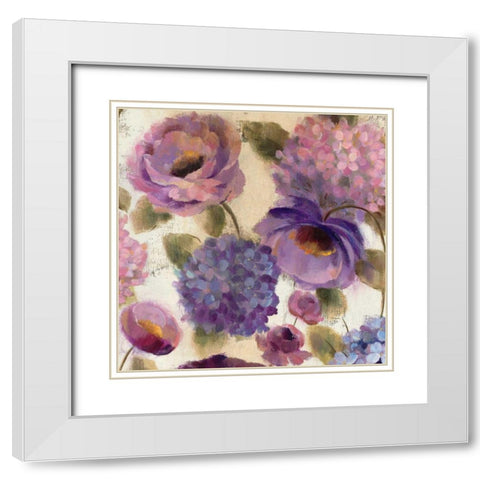Blue and Purple Flower Song III White Modern Wood Framed Art Print with Double Matting by Vassileva, Silvia