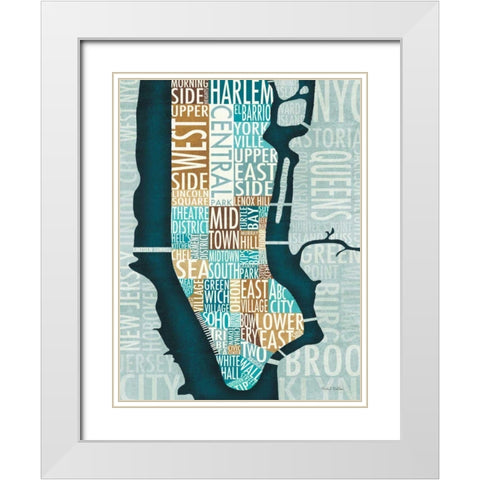 Manhattan Map Blue Brown  White Modern Wood Framed Art Print with Double Matting by Mullan, Michael