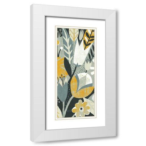 Vintage Bouquet Yellow Panel II White Modern Wood Framed Art Print with Double Matting by Mullan, Michael