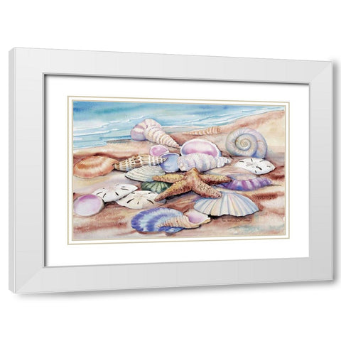 Seashells I White Modern Wood Framed Art Print with Double Matting by McKenna, Kathleen Parr