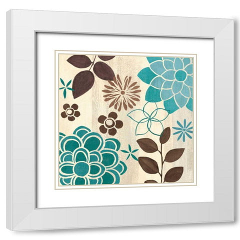 Abstract Garden Blue II White Modern Wood Framed Art Print with Double Matting by Charron, Veronique