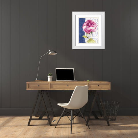 Antique Floral on White II White Modern Wood Framed Art Print with Double Matting by Wild Apple Portfolio