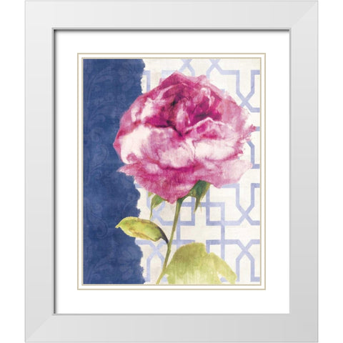 Antique Floral on White II White Modern Wood Framed Art Print with Double Matting by Wild Apple Portfolio