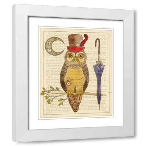 Steampunk Owl I White Modern Wood Framed Art Print with Double Matting by DeNeige, Elyse
