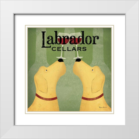 Two Labrador Wine Dogs Square White Modern Wood Framed Art Print with Double Matting by Fowler, Ryan