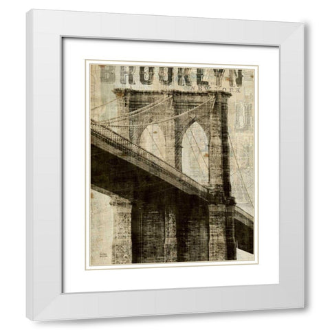 Vintage NY Brooklyn Bridge White Modern Wood Framed Art Print with Double Matting by Mullan, Michael