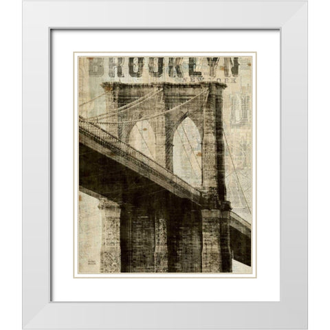Vintage NY Brooklyn Bridge White Modern Wood Framed Art Print with Double Matting by Mullan, Michael