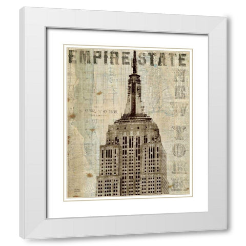 Vintage NY Empire State Building White Modern Wood Framed Art Print with Double Matting by Mullan, Michael