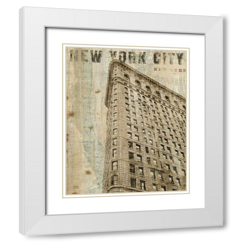 Vintage NY Flat Iron White Modern Wood Framed Art Print with Double Matting by Mullan, Michael