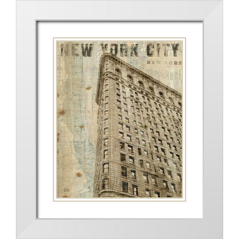 Vintage NY Flat Iron White Modern Wood Framed Art Print with Double Matting by Mullan, Michael
