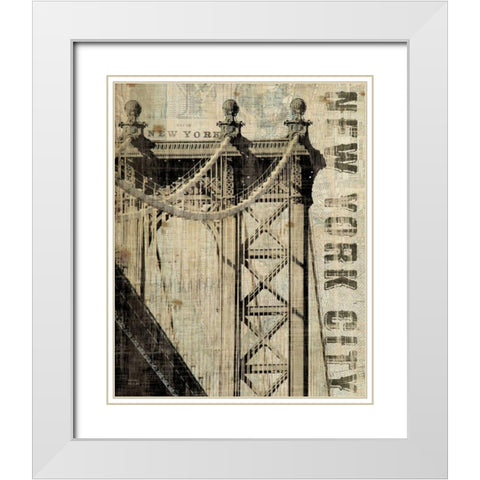 Vintage NY Manhattan Bridge White Modern Wood Framed Art Print with Double Matting by Mullan, Michael