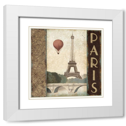 City Skyline Paris Vintage Square White Modern Wood Framed Art Print with Double Matting by Fabiano, Marco