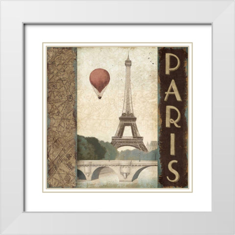 City Skyline Paris Vintage Square White Modern Wood Framed Art Print with Double Matting by Fabiano, Marco