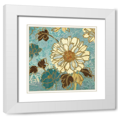 Sophias Flowers II Blue White Modern Wood Framed Art Print with Double Matting by Wild Apple Portfolio