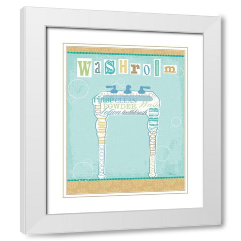 Bathroom Words Sink II White Modern Wood Framed Art Print with Double Matting by Pela Studio