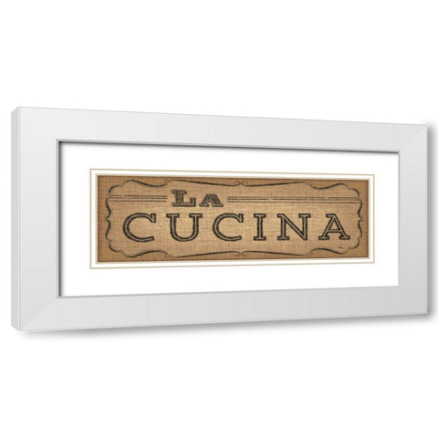 La Cuisine Burlap III White Modern Wood Framed Art Print with Double Matting by Pela Studio