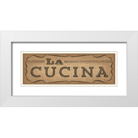 La Cuisine Burlap III White Modern Wood Framed Art Print with Double Matting by Pela Studio