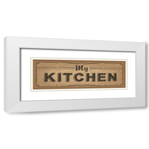 La Cuisine Burlap IV White Modern Wood Framed Art Print with Double Matting by Pela Studio