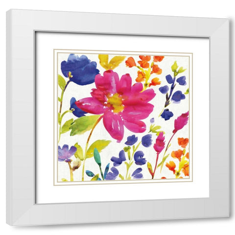 Floral Medley I White Modern Wood Framed Art Print with Double Matting by Wild Apple Portfolio