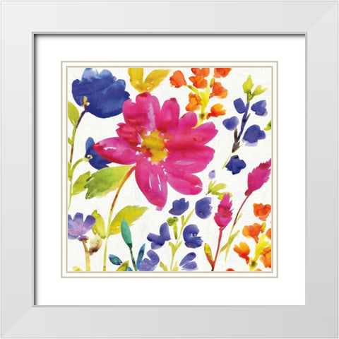 Floral Medley I White Modern Wood Framed Art Print with Double Matting by Wild Apple Portfolio