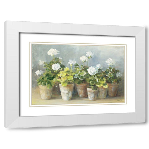 White Geraniums White Modern Wood Framed Art Print with Double Matting by Nai, Danhui