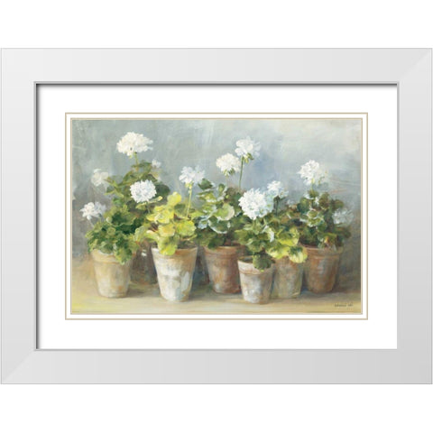 White Geraniums White Modern Wood Framed Art Print with Double Matting by Nai, Danhui