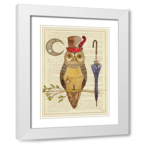 Steampunk Owl I White Modern Wood Framed Art Print with Double Matting by DeNeige, Elyse