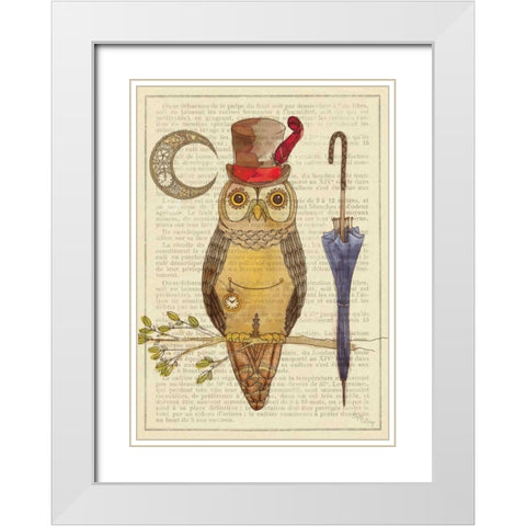 Steampunk Owl I White Modern Wood Framed Art Print with Double Matting by DeNeige, Elyse