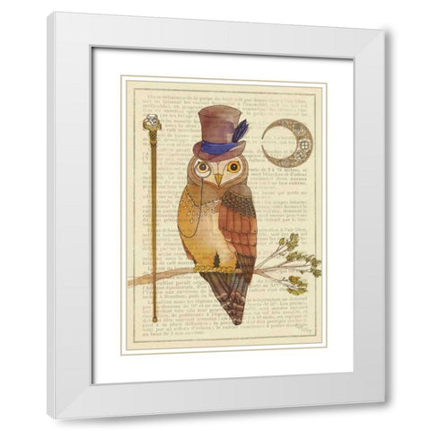 Steampunk Owl II White Modern Wood Framed Art Print with Double Matting by DeNeige, Elyse